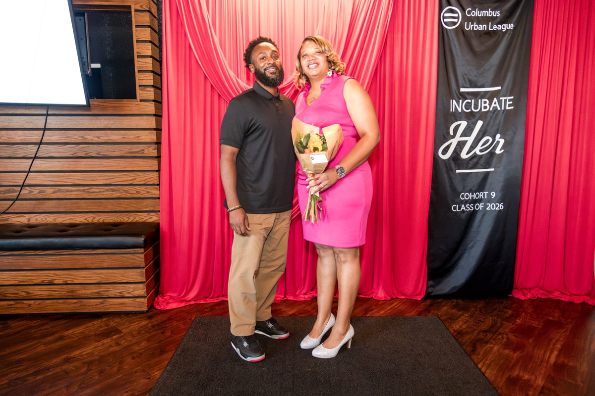 Blessings N Designs owners celebrating at the Columbus Urban League Incubate HER Cohort 9 event
