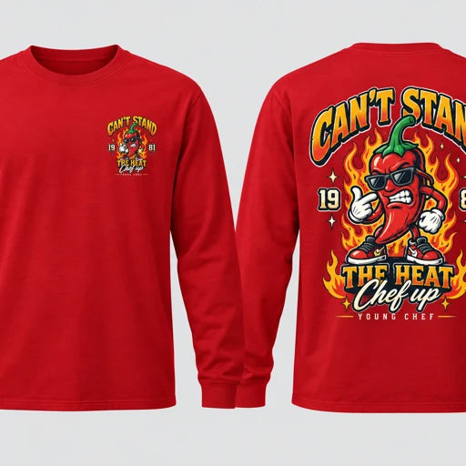 Can't Stand the Heat chili option 2 long sleeve red front and back