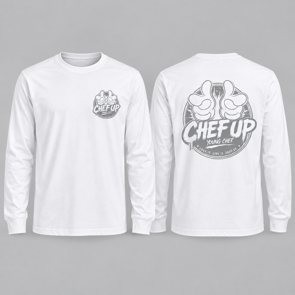 Chef Up long sleeve white front and back