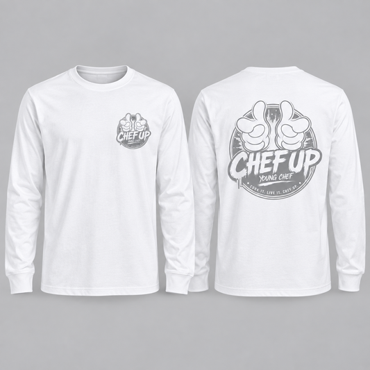 Chef Up long sleeve white front and back