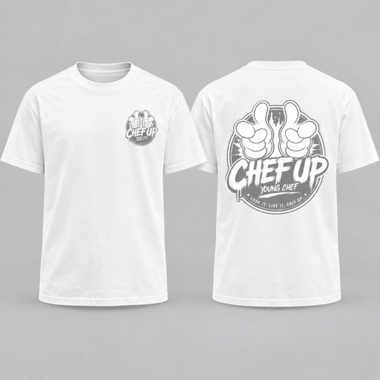 Chef Up short sleeve white front and back