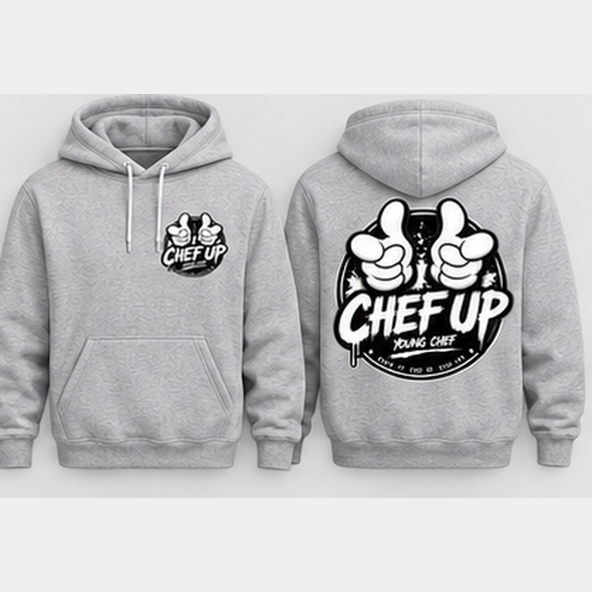 Chef Up hoodie heather grey front and back