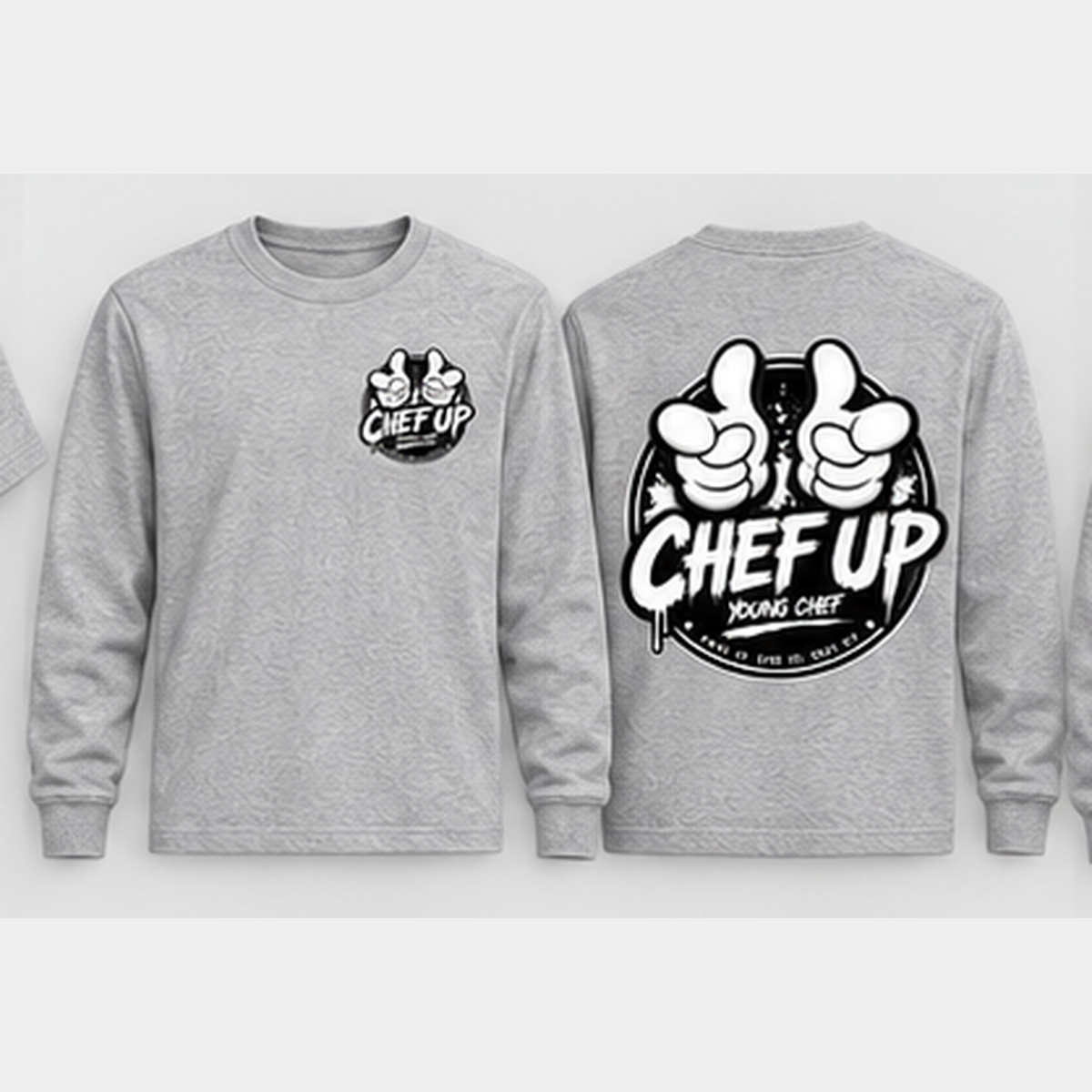 Chef Up long sleeve heather grey front and back