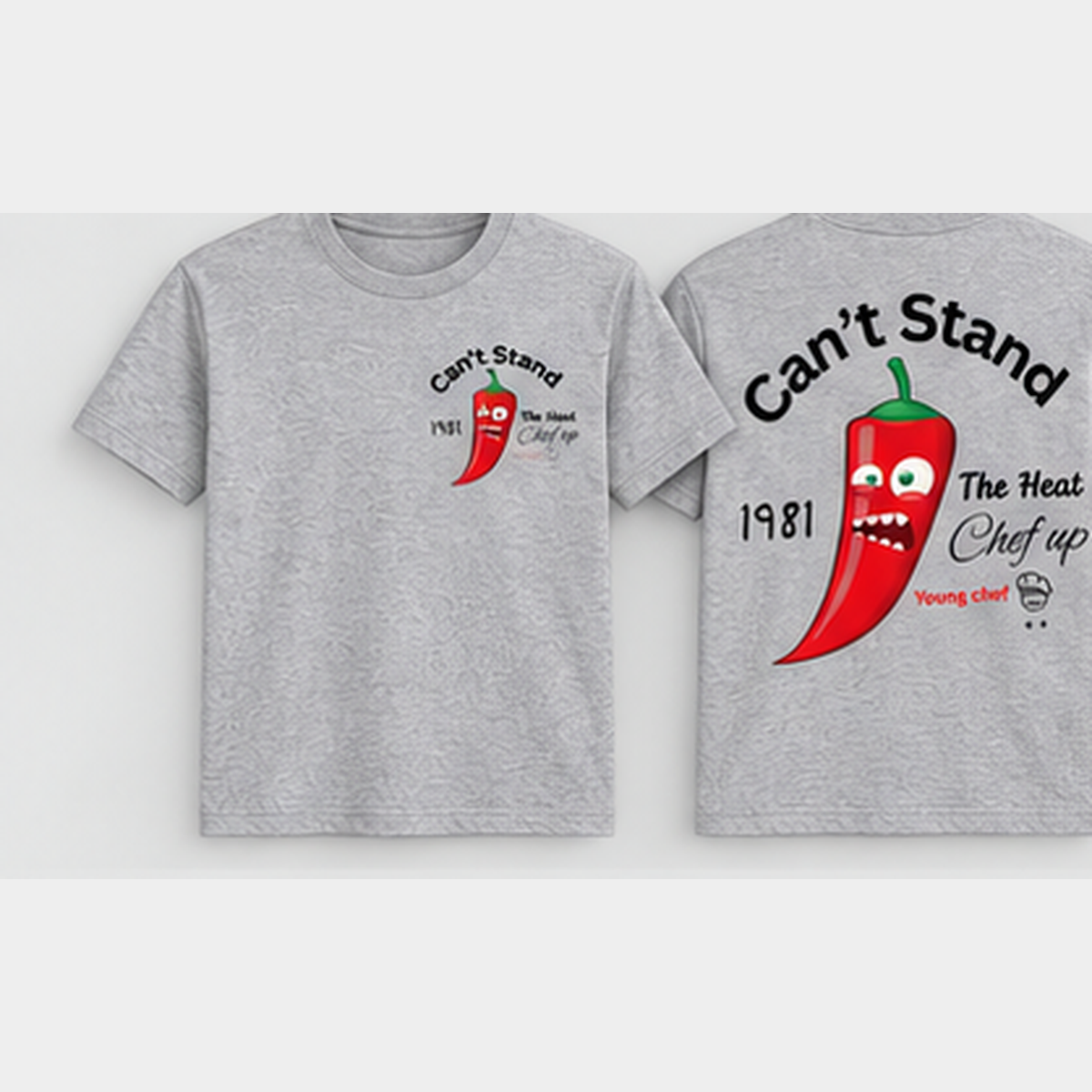 Can't Stand the Heat chili short sleeve heather grey front and back