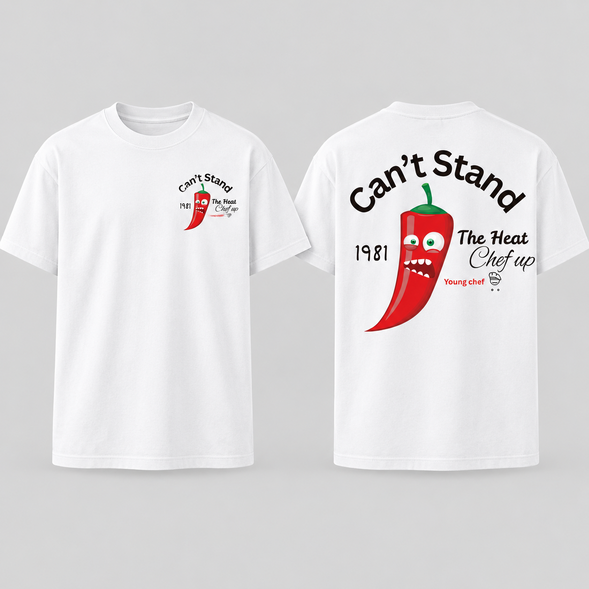 Can't Stand the Heat chili short sleeve white front and back
