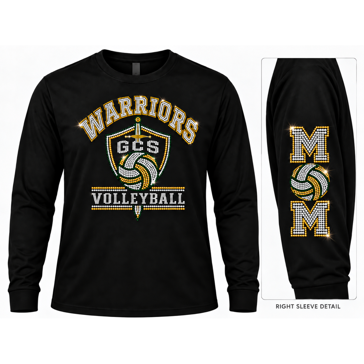 GCS Volleyball rhinestone black long sleeve with MOM sleeve