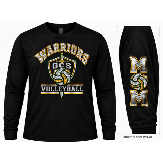 GCS Volleyball rhinestone black long sleeve with MOM sleeve