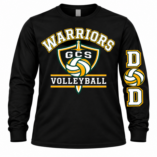 Black GCS Warriors Volleyball vinyl long sleeve with DAD volleyball sleeve