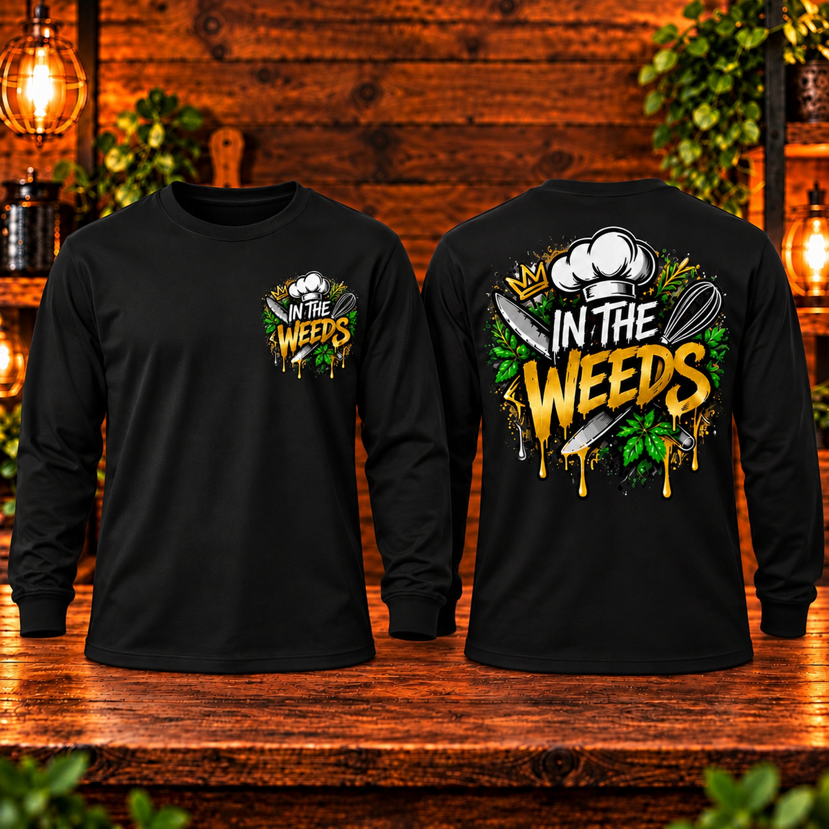 In the Weeds long sleeve black front and back