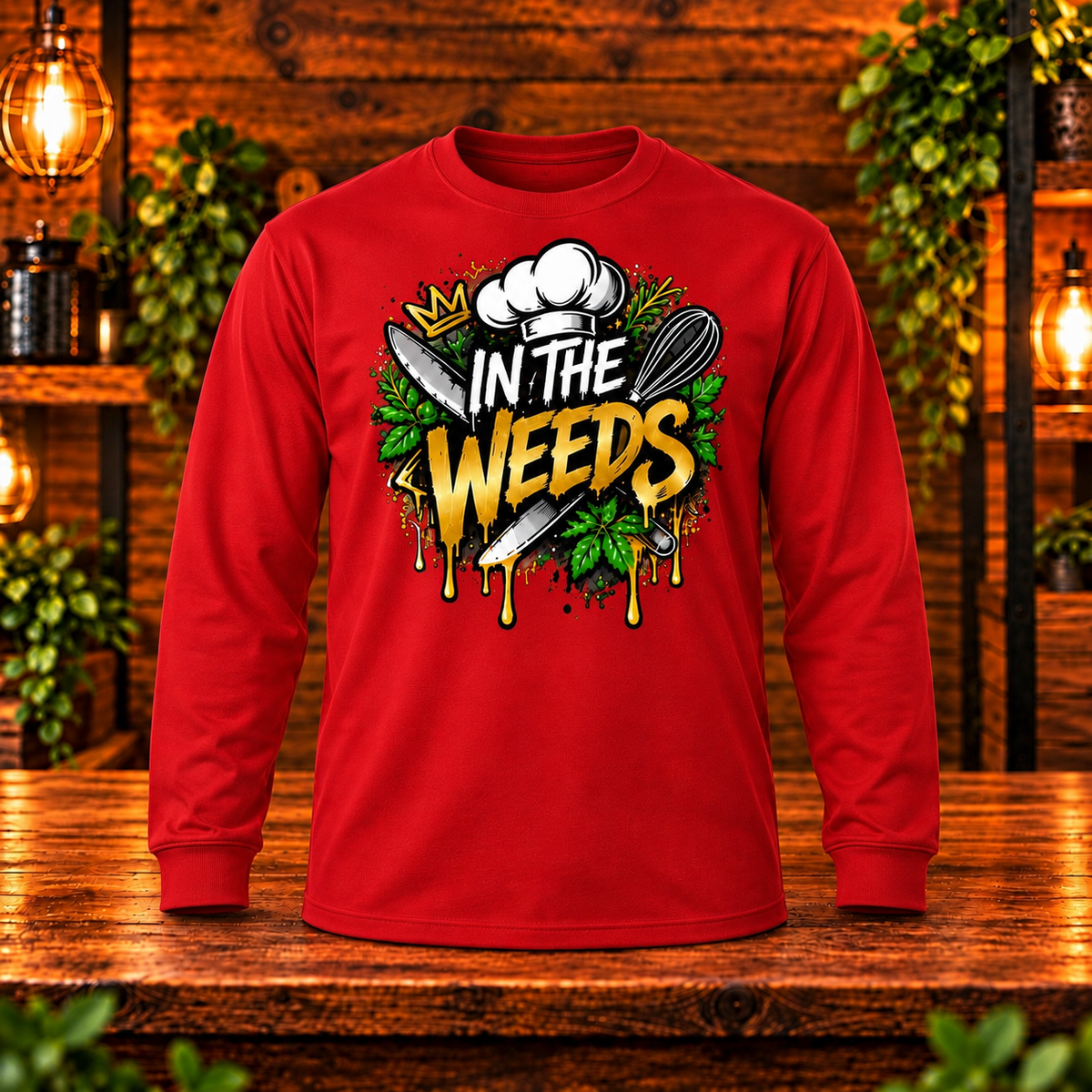 In the Weeds long sleeve red front only