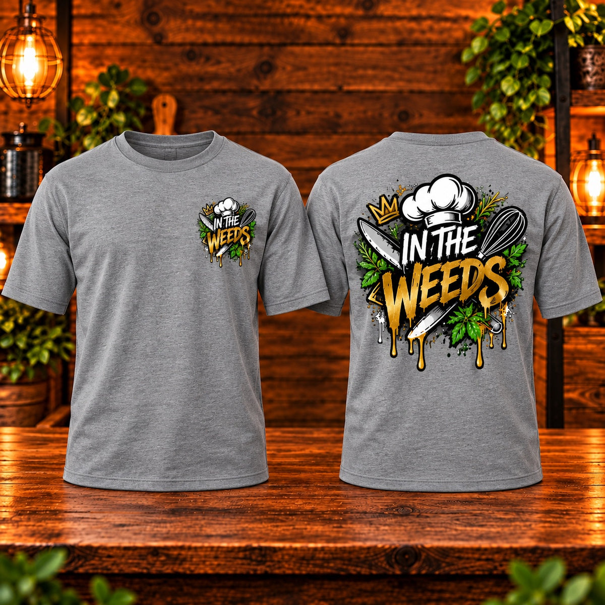 In the Weeds short sleeve gray front and back