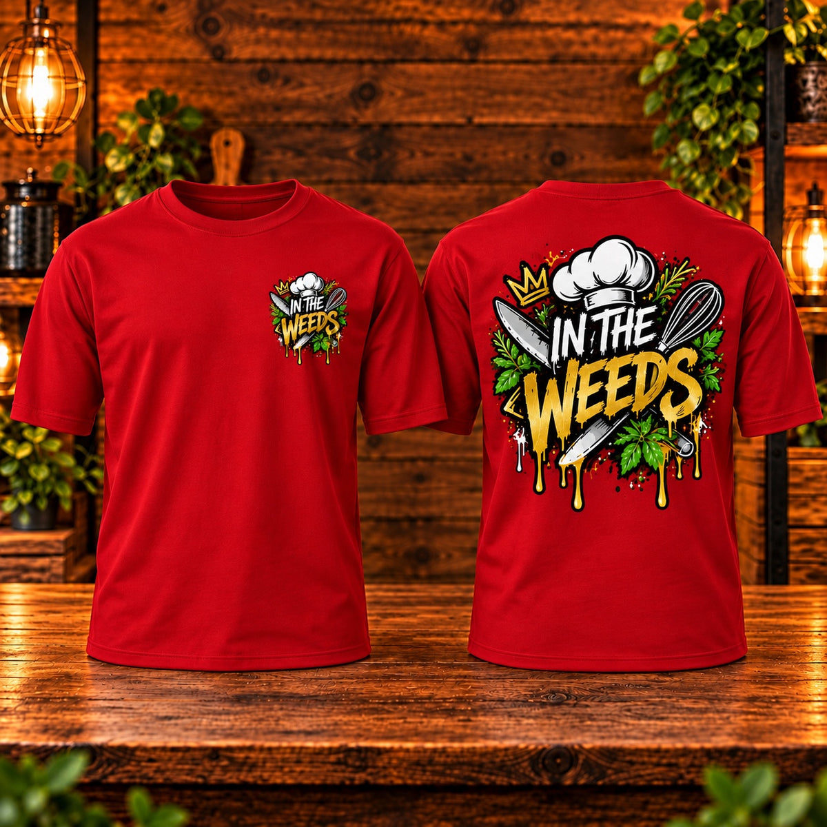 In the Weeds short sleeve red front and back