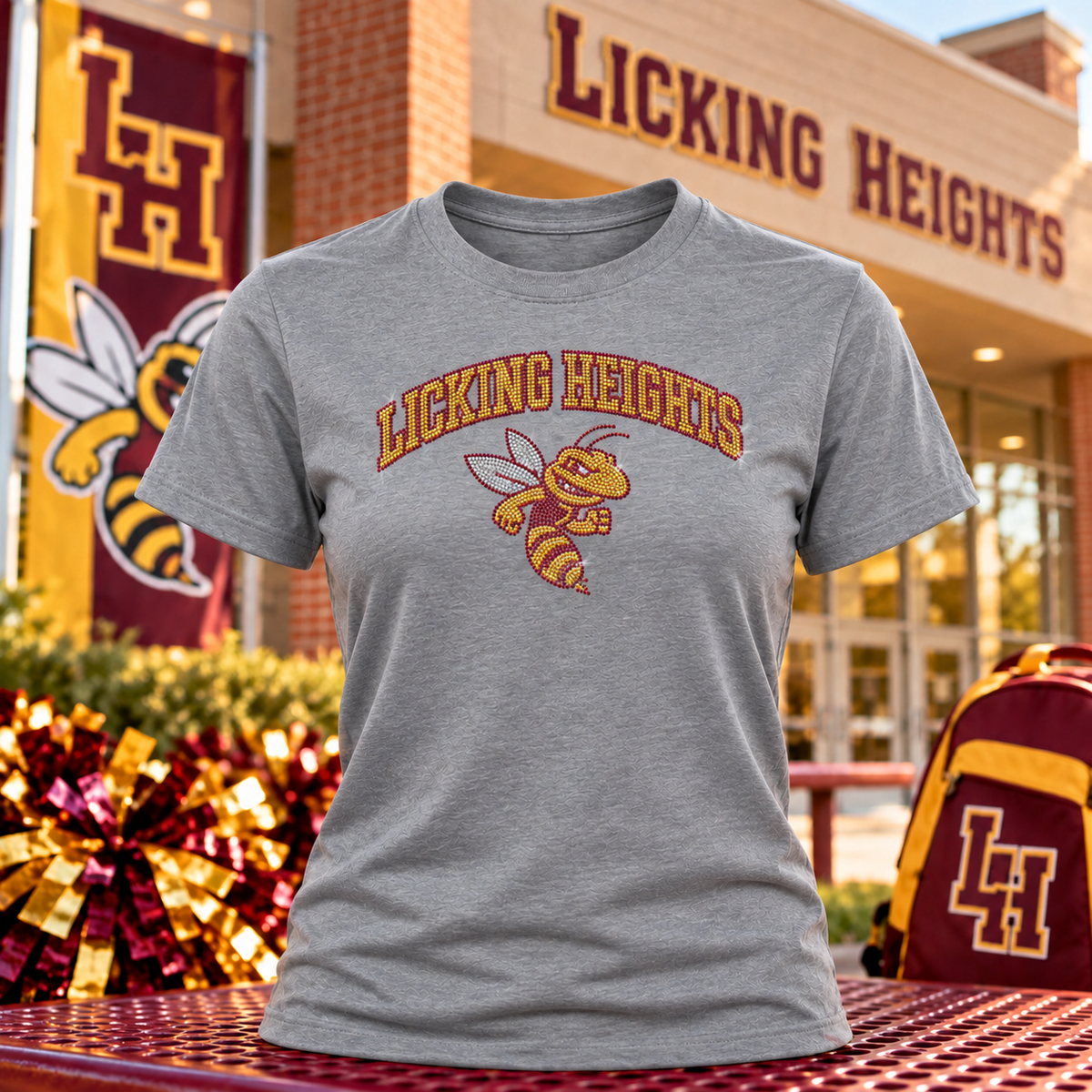 Grey Licking Heights rhinestone Hornet Pride tee