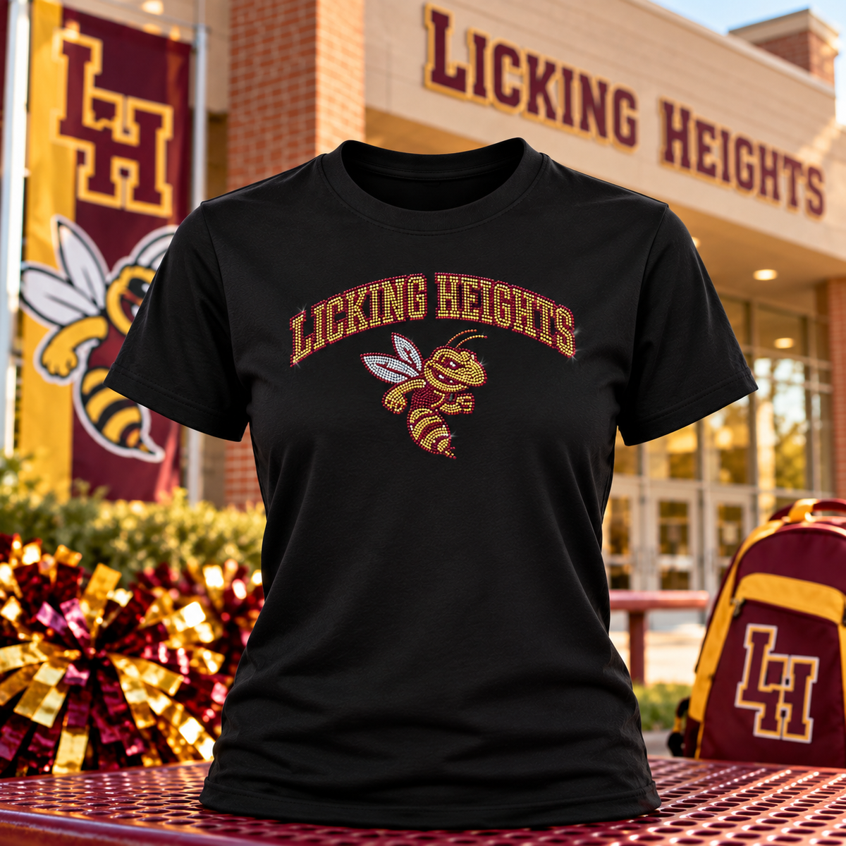 Black Licking Heights rhinestone Hornet Pride tee