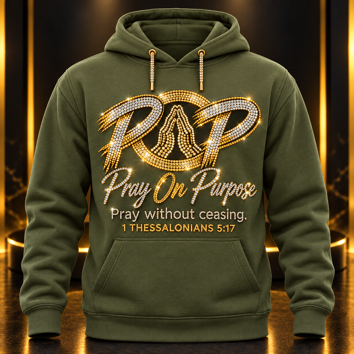 Pray On Purpose bling olive hoodie