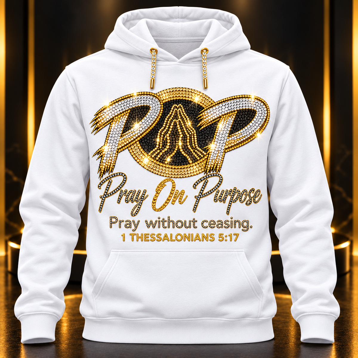 Pray On Purpose bling white hoodie