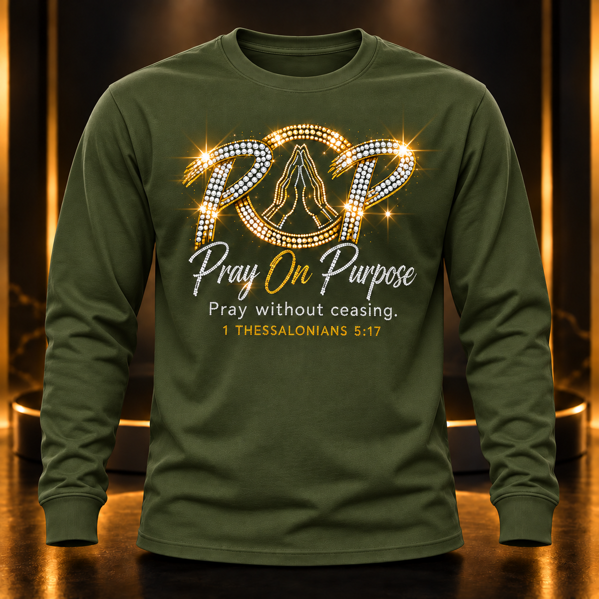 Pray On Purpose bling olive long sleeve shirt