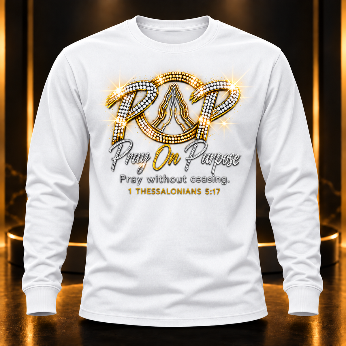 Pray On Purpose bling white long sleeve shirt