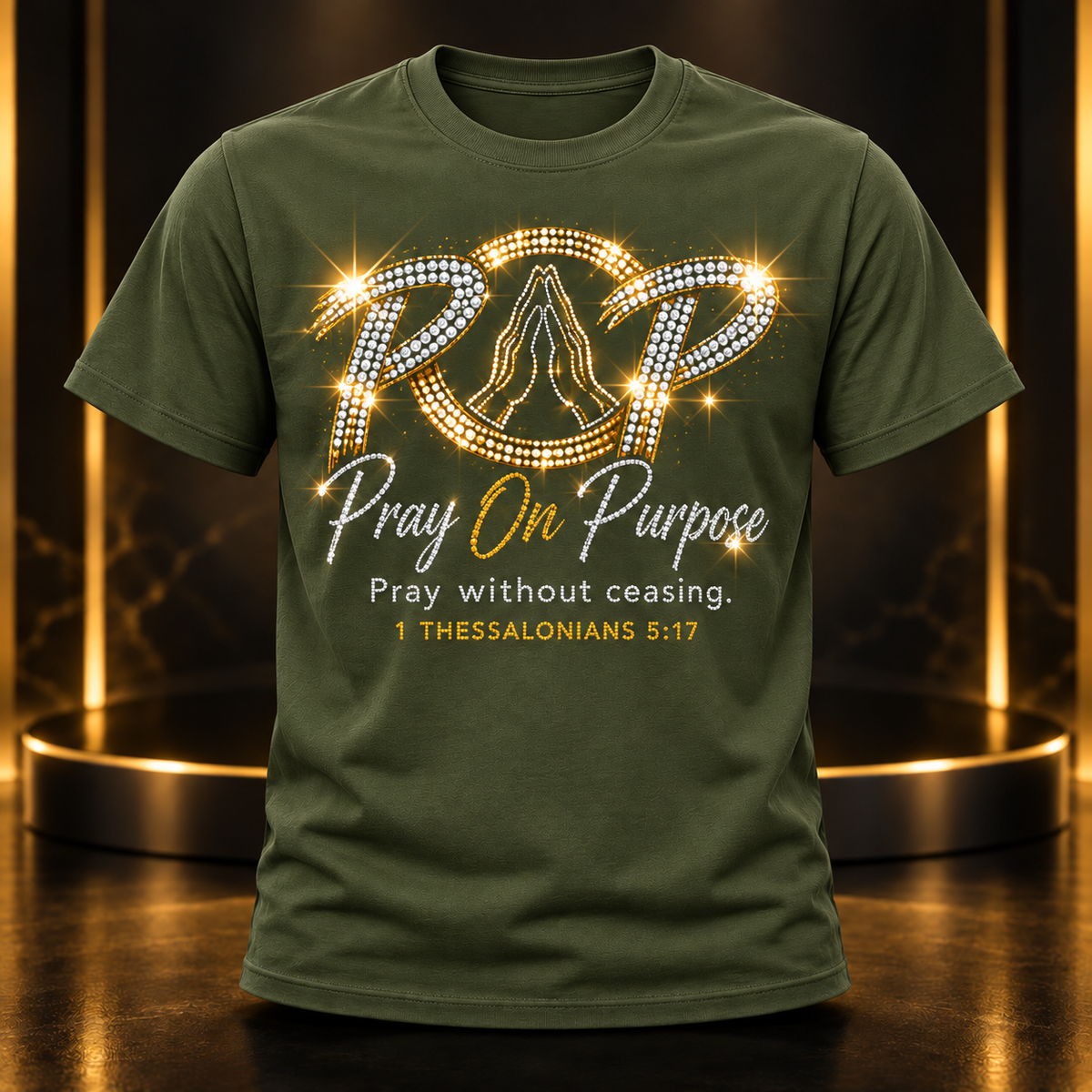 Pray On Purpose bling olive t-shirt
