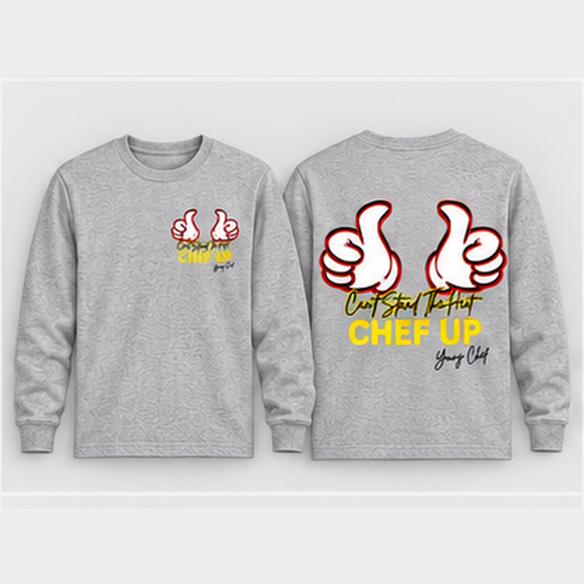 Can't Stand the Heat thumbs long sleeve heather grey front and back