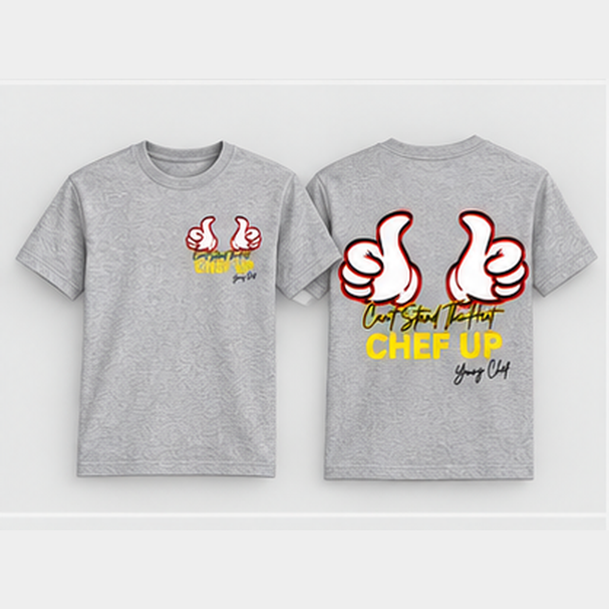 Can't Stand the Heat thumbs short sleeve heather grey front and back