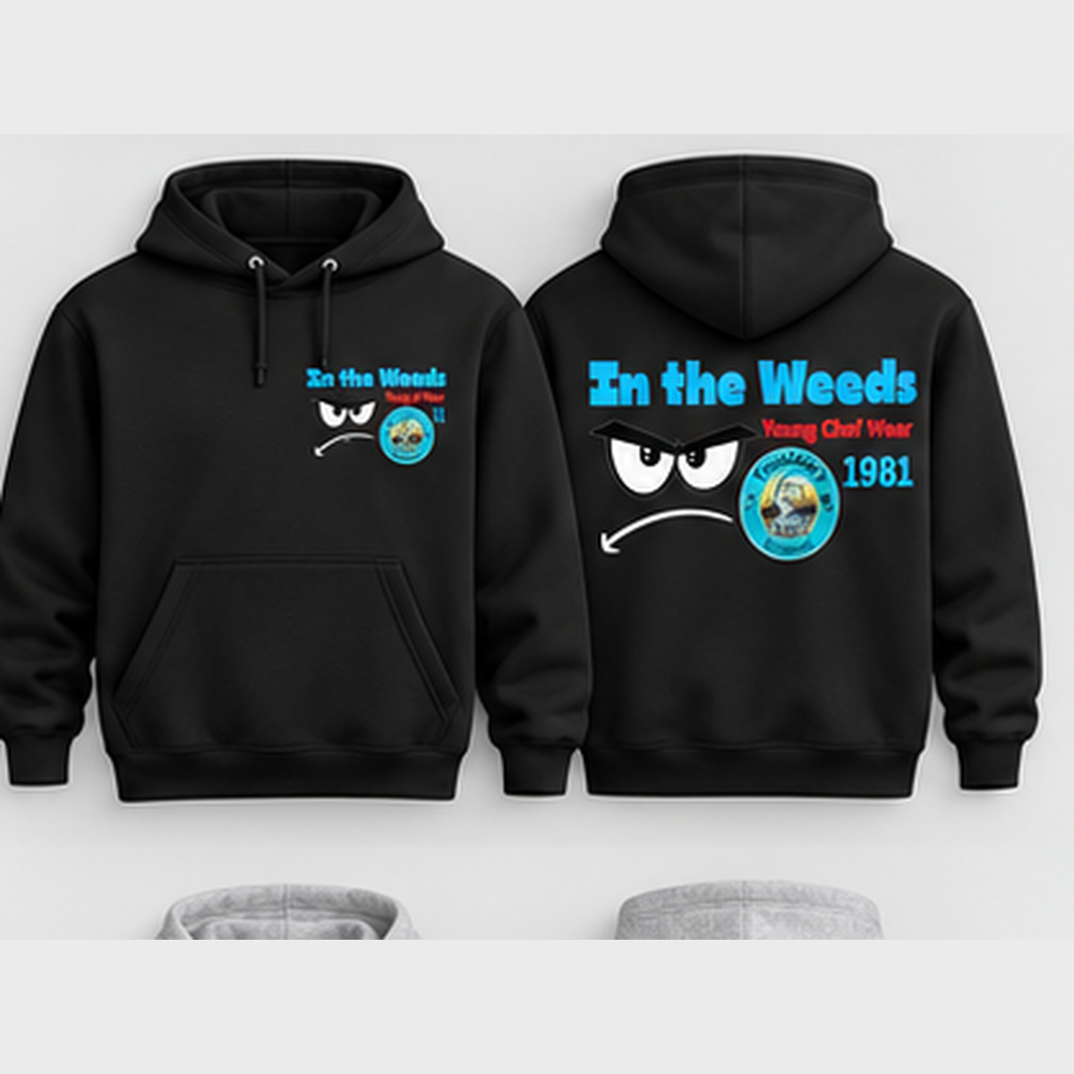In the Weeds hoodie black front and back
